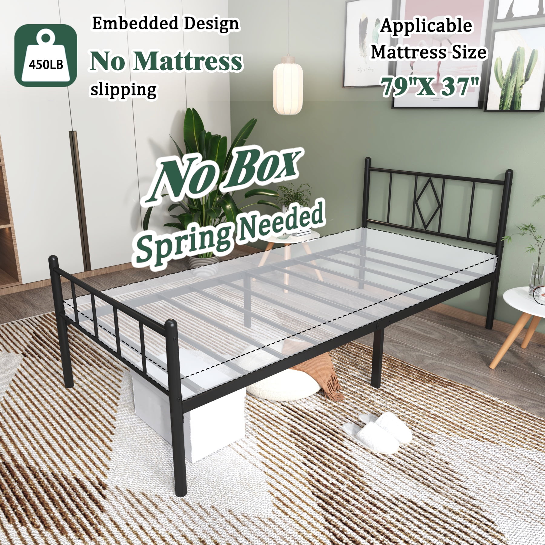 Eavesince Metal Bed Frame, Twin XL Size