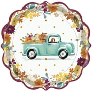 The Pioneer Woman Pumpkin Dot Truck Dessert Plates Multi-color Asymmetrical Thanksgiving Paper Party Supply Sets, (12 Pieces) 8"