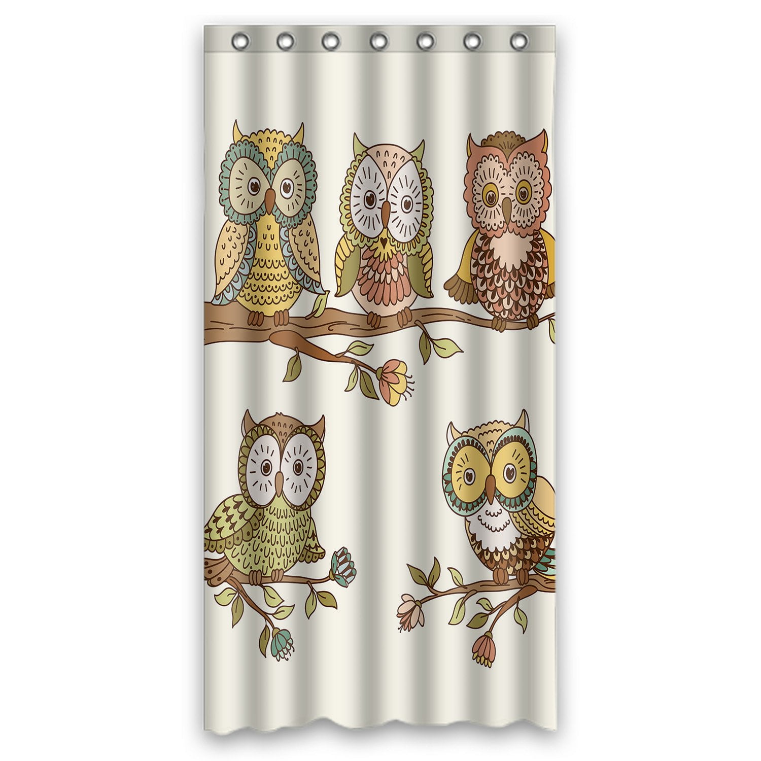 PHFZK Owls Shower Curtain, Cute Owls on Branches Floral Background