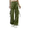 thumbnail image 2 of Mgmyaa Women's Soft Lightweight Nylon Straight-Leg Cargo Full Length Pants with Drawstring Mid Waist Adjustable Waist Active Fit Trousers for Sports Hiking Gym, 2 of 7