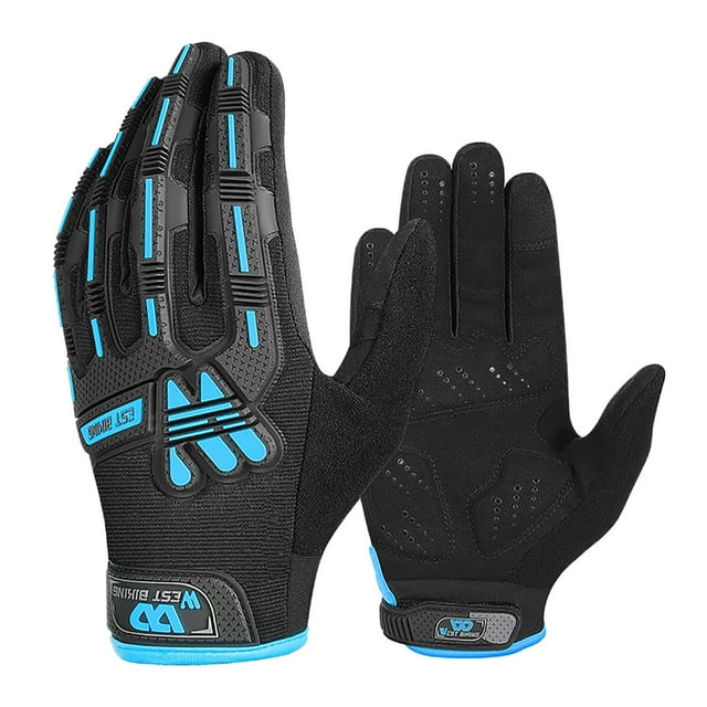 Miulika Full Finger Touchscreen Motorcycle Gloves Shock Absorption Anti-Slip Finger Black Blue M