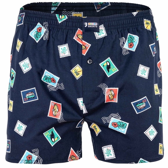 Happy Shorts Boxers de hombre tejidos - Estilo americano, algodón, estampados Sellos S (Small)