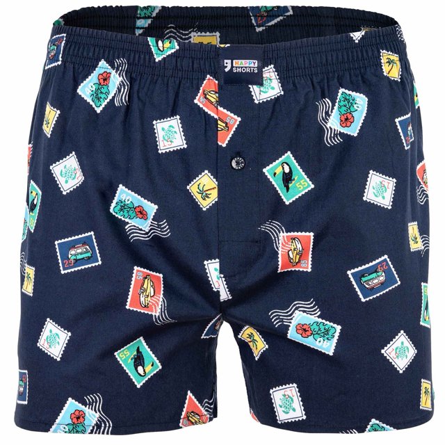 Happy Shorts Boxers de hombre tejidos - Estilo americano, algodón, estampados Sellos S (Small)
