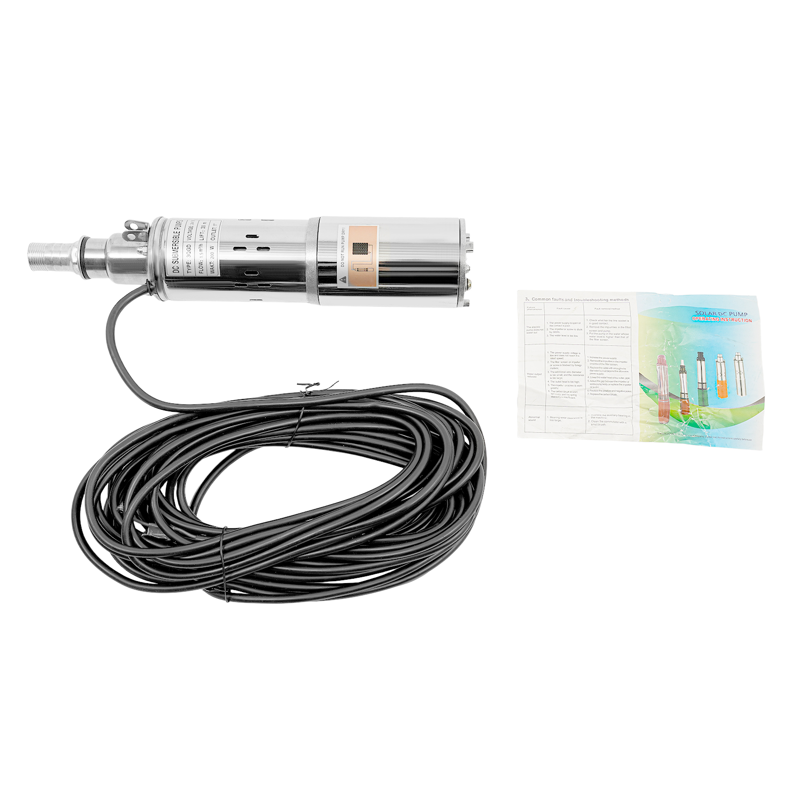 24V 200w Deep Well Submersible Pump, Solar-Powered Water Pump, Stainless Steel Well Pump