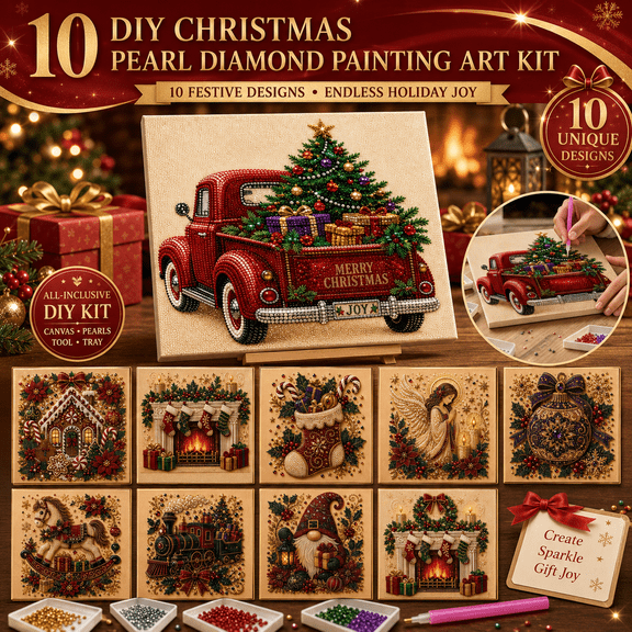 DIY Christmas Pearl Diamond Painting Art Kit, Pearl Diamond Painting Kit for Adults Beginners, 3D Christmas Bead Art Craft with Decorative Frame for Holiday Home Decor Gift