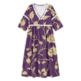 thumbnail image 4 of Ayolanni Floral Dresses for Women 3/4 Sleeve V-Neck A-Line Maxi Dress Cutout Boho Party Elegant Long Dress Multicolor L, 4 of 6