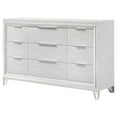thumbnail image 3 of Benjara Mory Wide Dresser, 9 Drawers, Embossed Herringbone Pattern, White, 3 of 5