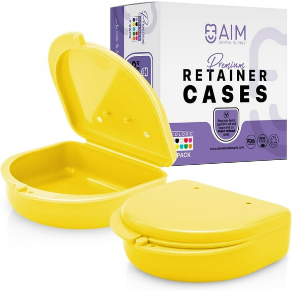 ADS Retainer Case with Vent Holes, Perfect Retainer Holder, Mouth Guard Case, Aligner Case, Retainer Cases (Yellow-Pack of 2)