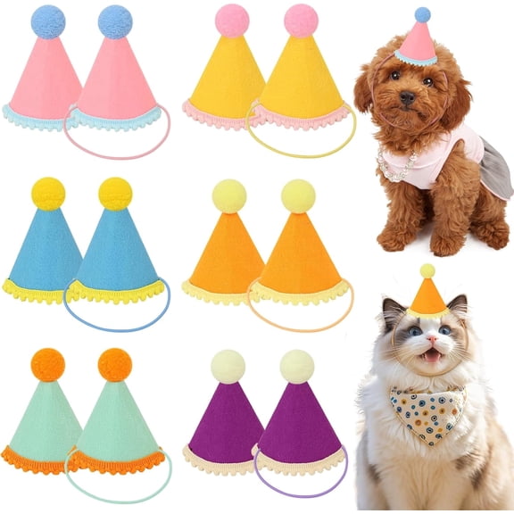 12 pack Mini Party Hats for Stuffed Animals, bililiart Birthday Party Hat, Rainbow Themed Cone Felt for Dog Cat Animal Birthday Decorations