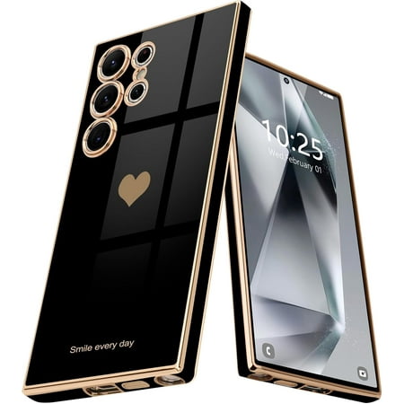 Samsung Galaxy S24 Ultra Heart Pattern Hard Case Cell Phone Case for Samsung Galaxy S24 Ultra Black & Gold New