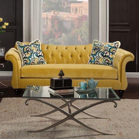 Furniture Of America Antoinette Chesterfield Inspired Royal Yellow