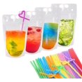 thumbnail image 1 of 100 Bolsas de Bebidas con 100 Pajitas, Bolsas de Bebida Transparentes Reutilizables con Pajitas de Plástico, Bolsas de Jugo para Bebidas Frías y Calientes, 1 of 7