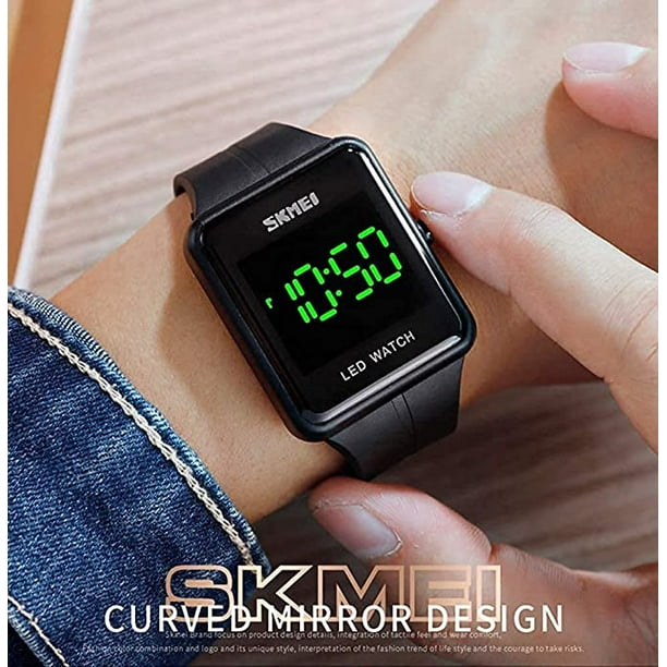 Gran cara LED reloj digital fecha hora 3bar reloj de pulsera impermeable hombres mujeres relojes deportivos JAMW Sencillez Walmart en linea