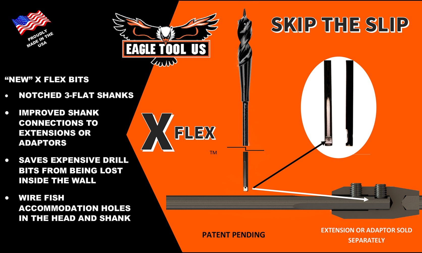 Eagle Tool US ESP37554XE X Flex Installer Drill Bit and Extension Kit, Screw Point, 3/8-in by 54-in bit and 3/16-in by 36-in Extension, Made in the USA