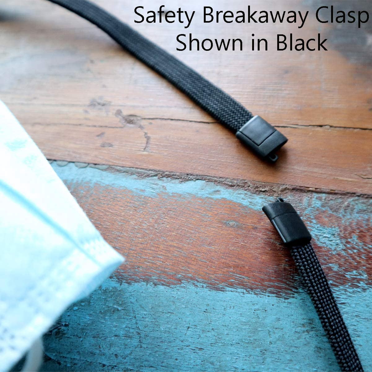 5 Pack -Face Mask Lanyards - Small Size with Safety Breakaway Clasp - Ear Saver Holder with Swivel J Clips - Short 12.5" Length by Specialist ID (Black)