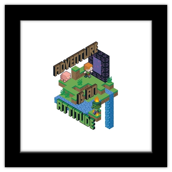 Gallery Pops Minecraft - Adventure Is An Attitude Wall Art, Black Framed Version, 12" x 12"