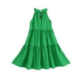 thumbnail image 6 of Abcomgle Cute Sundresses Dresses for Girls 10-12 Casual Halter Neck Sleeveless Midi Dress Solid Color Sundresses Loose A-line Swing Skirt 9-10 Years,Green, 6 of 7