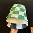 thumbnail image 2 of CoCopeaunts Straw Bucket Hat for Women Plaid Patchwork Crochet Fisherman Hat Outdoor Sun Protection Hollow Ladies Bucket Cap, 2 of 8