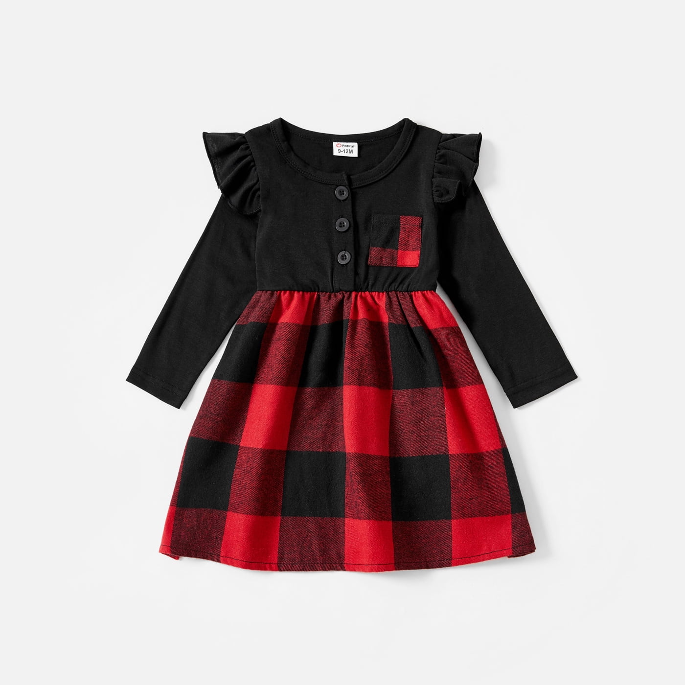 Family Matching Floral Print Black Lapel V Neck Button Long-sleeve Dresses and T-shirts Sets