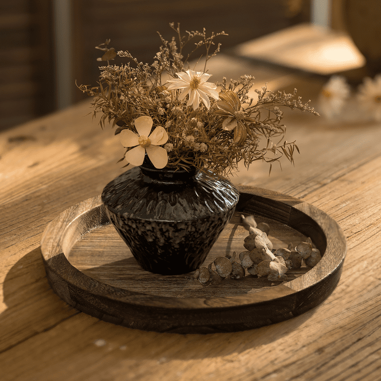 Hanobe Paulownia Wood Candle Tray, Round Distressed photo 8