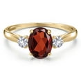 thumbnail image 3 of Gem Stone King 10K Yellow Gold Red Garnet and White Created Sapphire 3-Stone Ring for Women | 1.76 Cttw | Oval 8X6MM | Gemstone January Birthstone | Size 9, 3 of 6