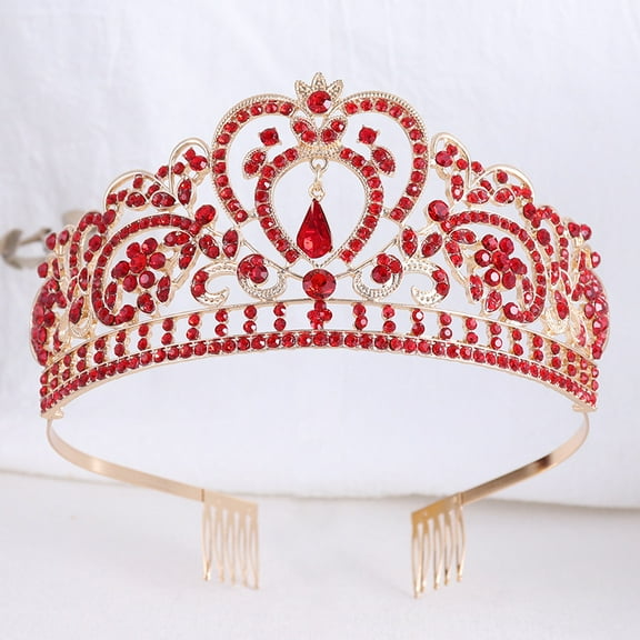 Namzi Wedding Tiara for Bride Princess Tiara Headband Bridal Crown,Crystal Rhinestone Hair Jewelry Decor for Queen Girl Bride Birthday Prom Wedding Pageant Halloween Costume Party(Red)