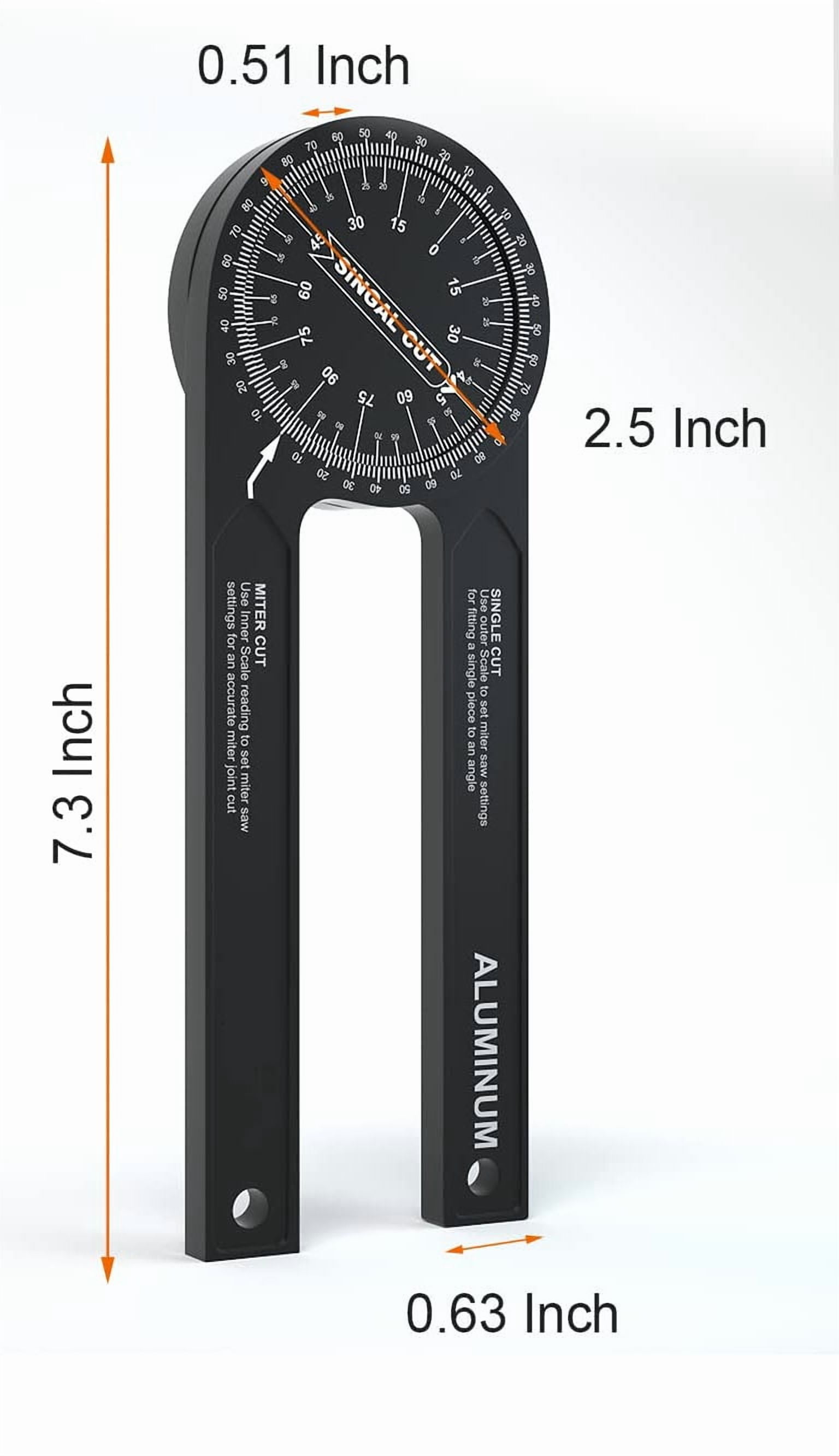 Aluminum Miter Saw Protractor, 7.3 Inch Angle Finder Featuring Precision Laser Engraved Scales Woodworking Lightning Measure Tool with 360 Degree Rotation Function for Carpenters