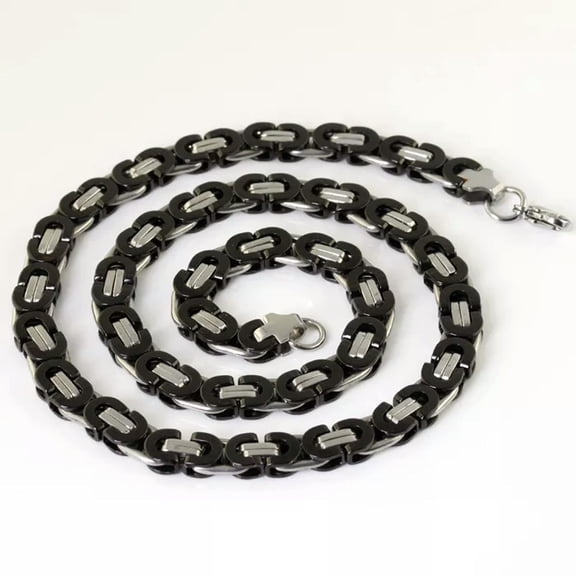 HOOUN Black Silver Stainless Steel Flat Byzantine Necklace Men's Gift 8mm 24''