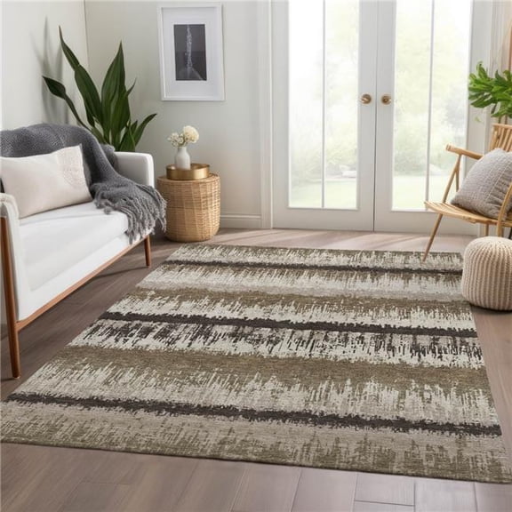Addison Rugs Mayfield Premium Machine Washable Transitional Stripes Brown Rectangle Rug, 5' x 7'6"