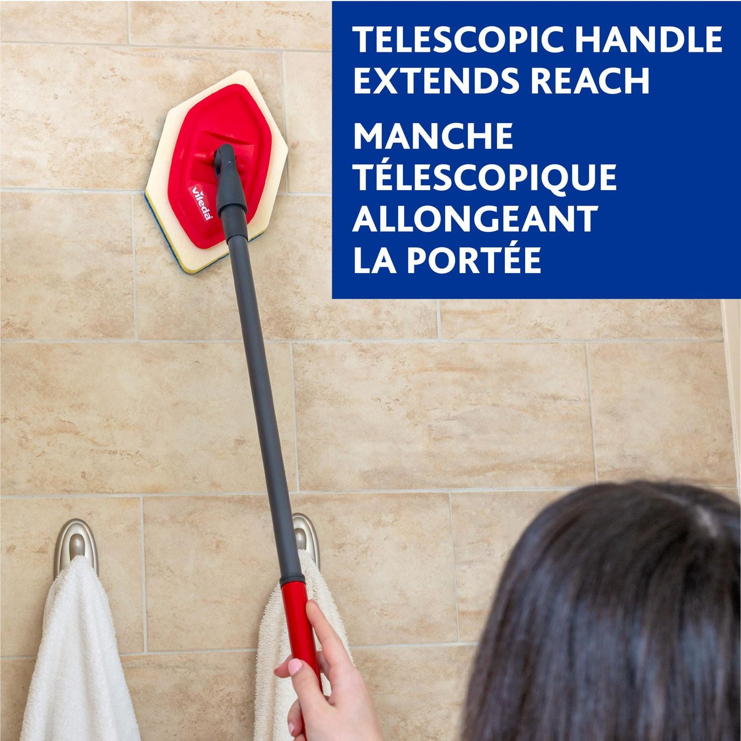 Vileda Bath Magic Mop - Bathroom and Tub Mop, Telescopic Handle, 1 Piece