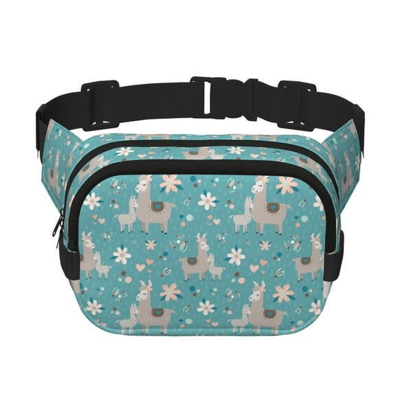 Fuzoiu Teal Mama Llama Print Unisex Square Double Layer Waist Bag,Crossbody Fanny Pack Travel Workout Accessory