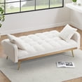 thumbnail image 2 of Aukfa Square Tufted Futon Convertible Sofa Bed for Home Office, 2 Pillows, Teddy Fleece, Beige, 2 of 9