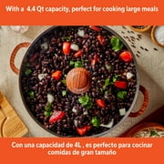 IMUSA 4.4qt Black Stone Aluminum Speckled Nonstick Caldero with Glass Lid & Wood Look Handles, Black