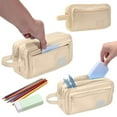 thumbnail image 4 of Btomtd Canvas Pencil Case Multifunctional Pencil Bag Multi Layer Pencil Pouch Pencil Box with Zipper Gifts Stationery Organizer, Beige, 4 of 6
