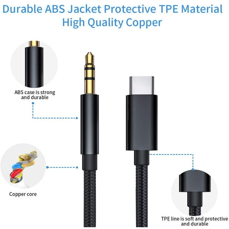 Type C to 3.5mm Audio Aux Jack Adapter USB C to Aux Cord Car Aux Cable  Headphone Adapter - Black 