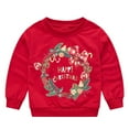 thumbnail image 1 of FYEGRE Chandail en Molleton de Noël pour Filles, Imprimé Lettre, Col Rond, Manches Longues, Rouge 2-3 Ans, 1 of 2