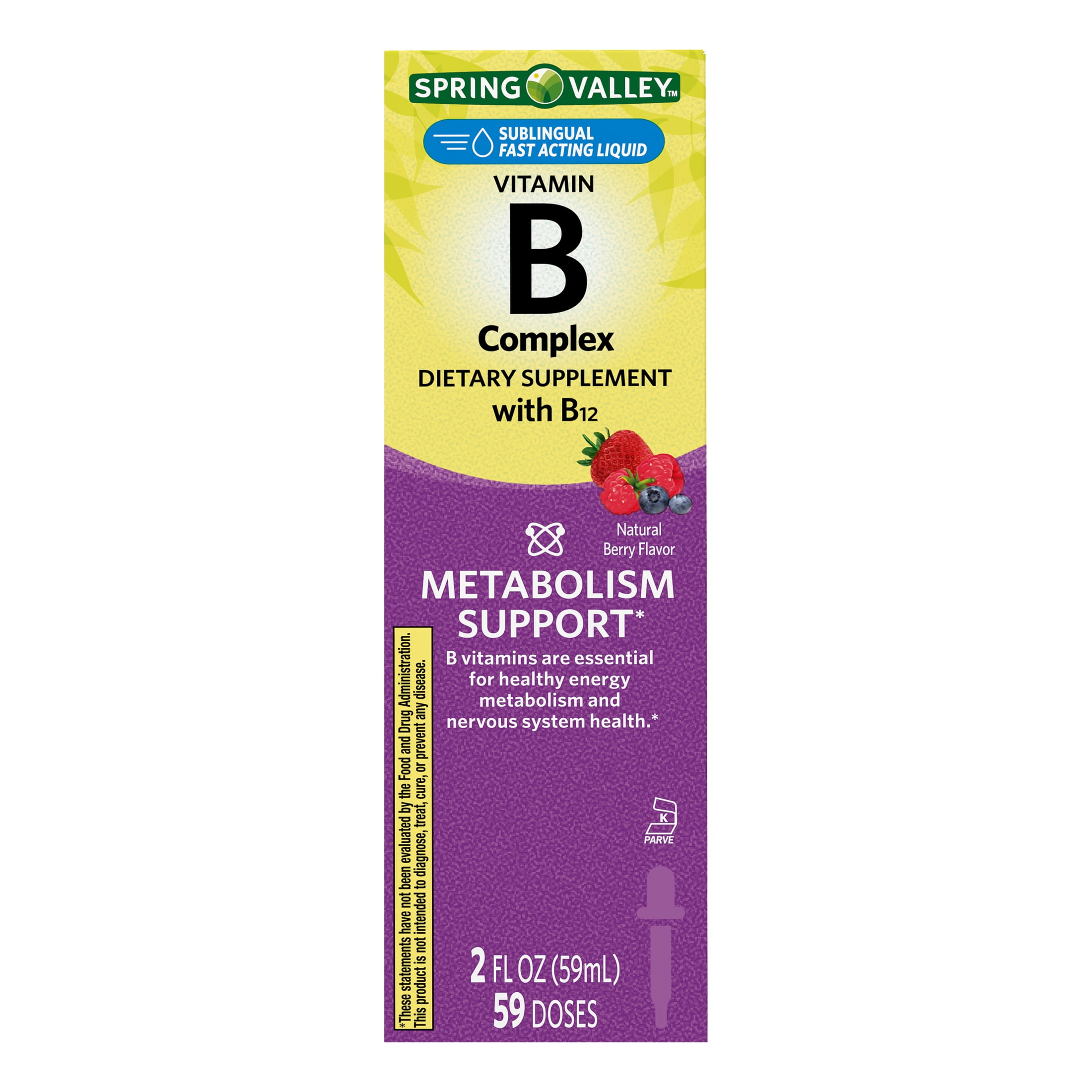 Spring Valley Liquid Vitamin B Complex Dietary Supplement with B12, Berry Flavor, 2 fl oz