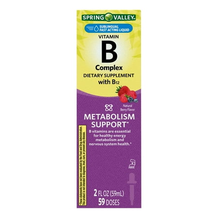 Spring Valley Liquid Vitamin B Complex Dietary Supplement with B12, Berry Flavor, 2 fl oz