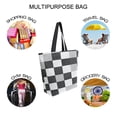 thumbnail image 7 of FORMRS Womens Canvas Tote Bag with Zipper Inner Pocket Shoulder Handbag, Black and Gray Plaid Pattern, 7 of 7