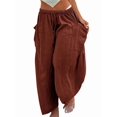 thumbnail image 3 of Womens High Waist Wide Leg Pants Loose Fit Casual Linen Blend Trousers Comfort Brown XXXL, 3 of 8