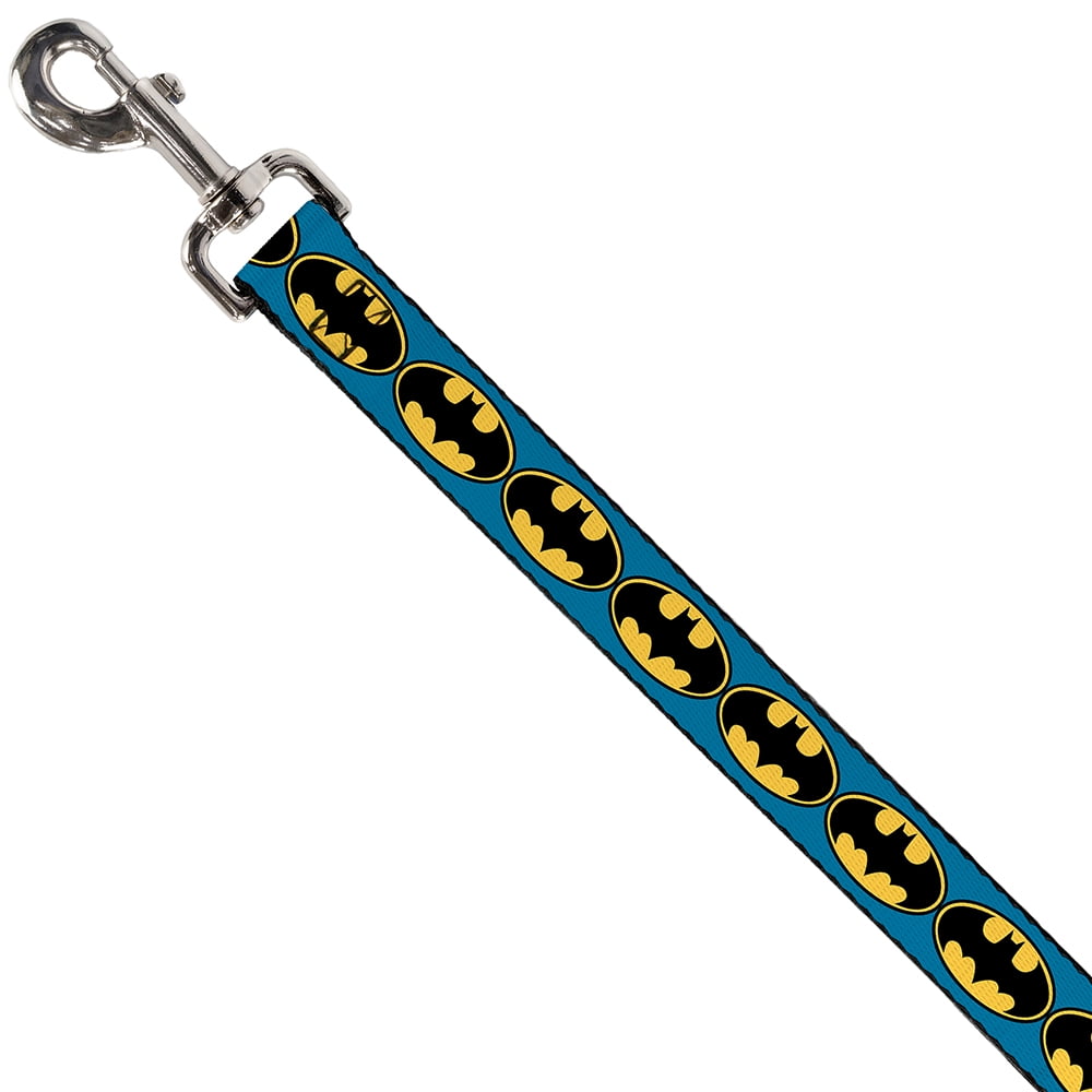 DC Comics Pet Leash, Dog Leash, Bat Signal Blue Black Yellow, 4 Feet Long 1.0 Inch Wide