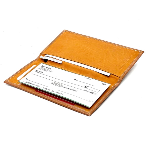 Genuine Leather Standard Plain Checkbook Cover Long Wallet Men Women Many Colors
