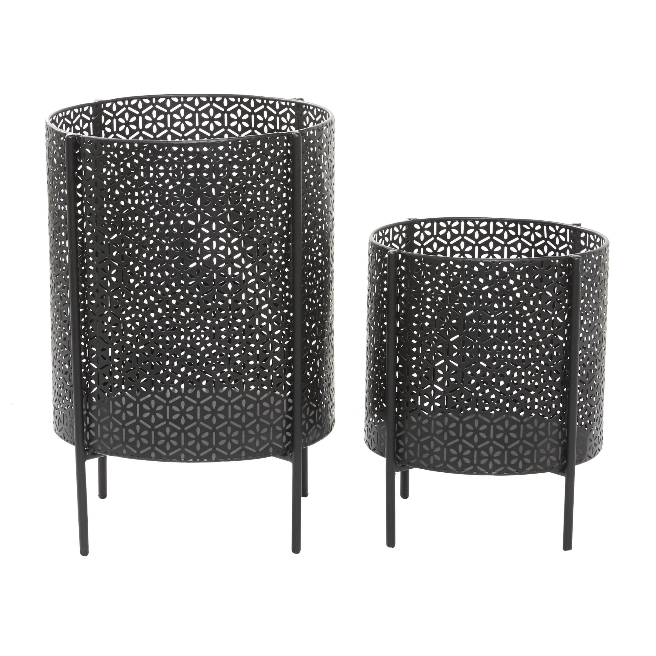 CosmoLiving by Cosmopolitan 18", 12"H Cutout Black Metal Floral Planter with Removable Stand (2 Count)