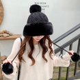 thumbnail image 5 of Faux Fur Knitted Beanie Hat for Cold Weather Cute Four Pompom Ball Cossack Skiing Furry Hat Winter Thicken Warm Hat -Black, 5 of 8