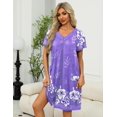thumbnail image 3 of Ekouaer Robe for Women Short Zipper Floral Print Bathrobe Short Sleeve Pleated Neckline Robes Zip Up Comfy Night Gowns Soft Loungewear, 3 of 5
