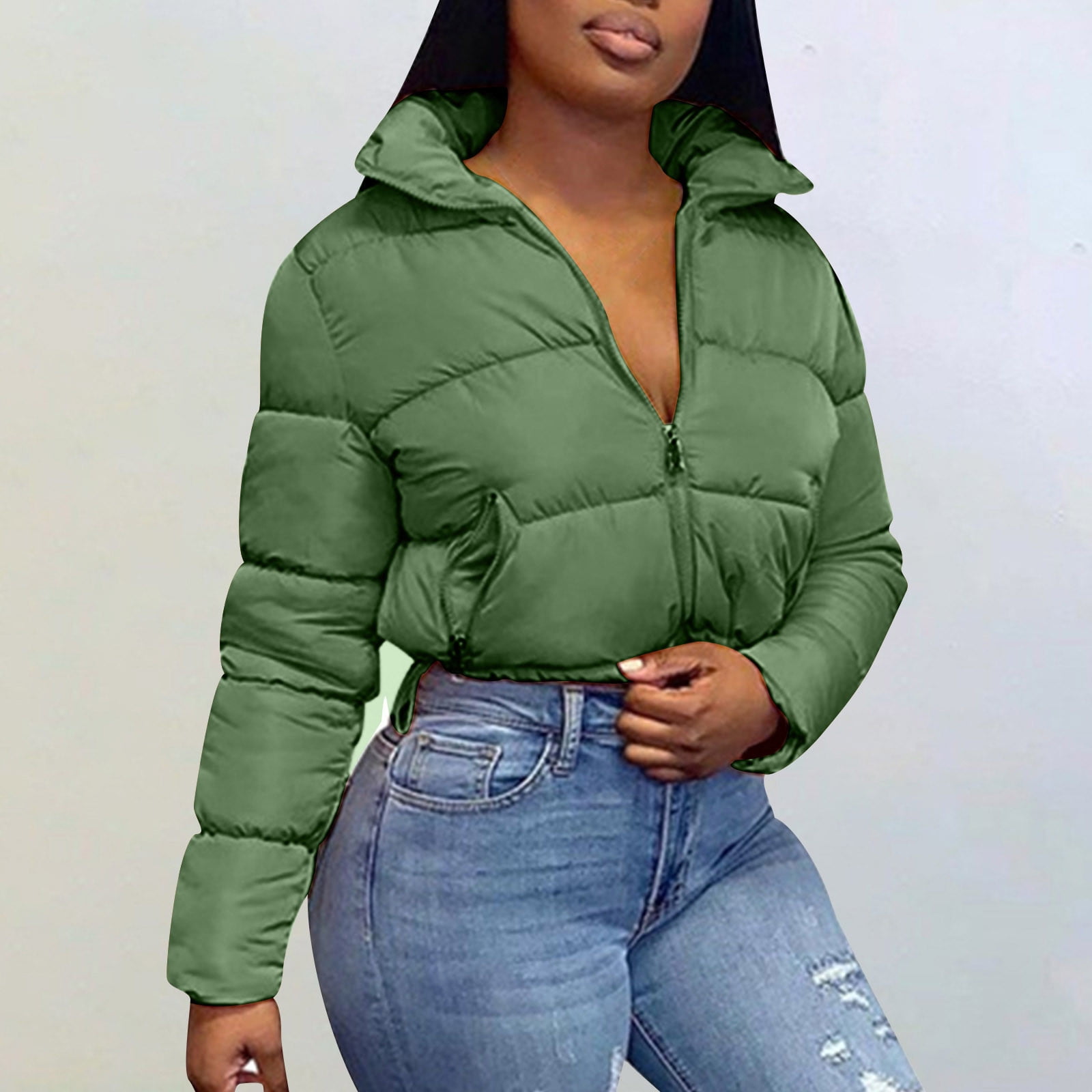 Women Quilted Jacket Lightweight Zip Up Long Sleeve Causal Stand Neck Coat  Winter Fall Warm Outerwear Padded Cardigan at  Women's Coats Shop