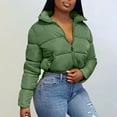 thumbnail image 2 of IROINNID Women's Puffer Jacket Long Sleeve Solid Color Turndown Lapel Outwear, Comfy Ladies Short Stand Collar Warm Bread Down Jacket, 2 of 6