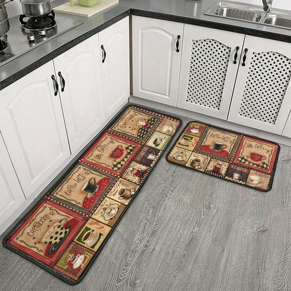 2-piece non-slip kitchen rug set – washable, absorbent microfiber mats for sink and floor