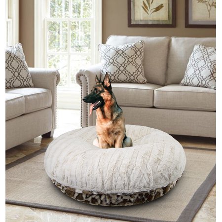 Bessie and Barnie Signature Giraffe / Natural Beauty Luxury Extra Plush Faux Fur Bagel Pet/Dog Bed