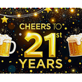 thumbnail image 4 of Glamorous 21st Birthday Banner with Beer Mugs Gold Stars and Sparkles Background Party Decoration Photography Prop for Celebrations Party Supplies Backdrop for Indoor Outdoor Events, 4 of 7